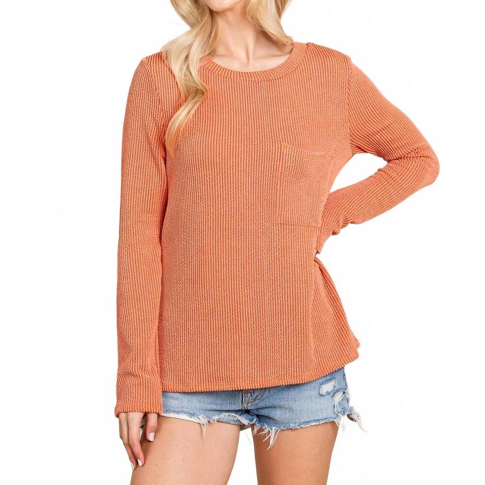 NEW BOMBOM western ribbed top with pocket in pumpkin